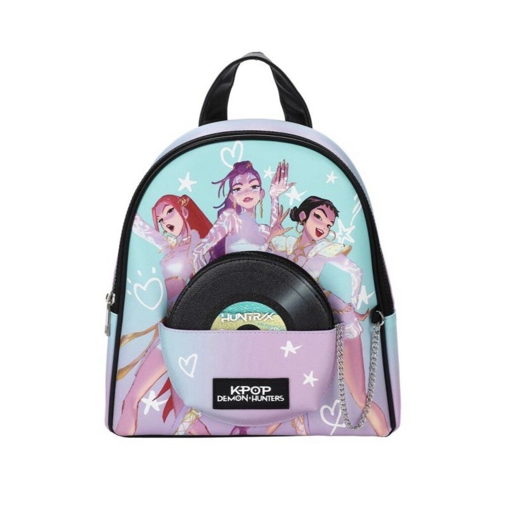 Bioworld KPop DemonHunters HUNTR/X Iridescent 10” Mini Backpack Record CoinPouch